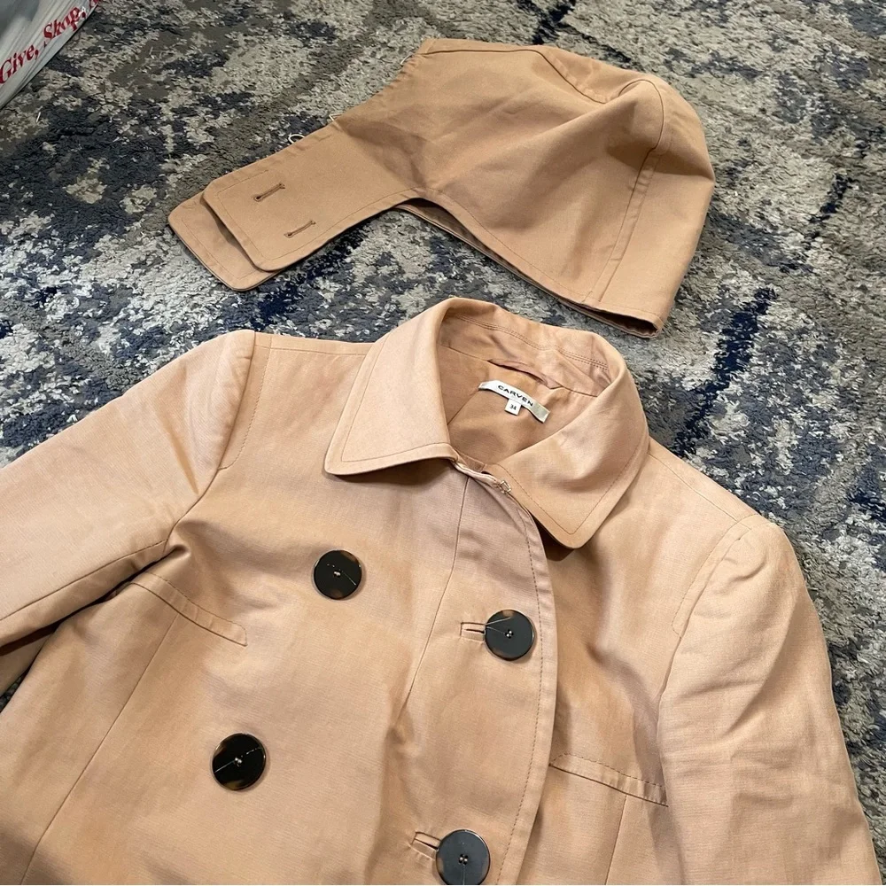 Carven Tan Hooded Trench‎ Coat Size 34 USA XS